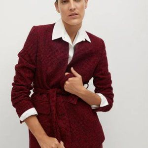 Mango Red Houndstooth Blazer Size Medium